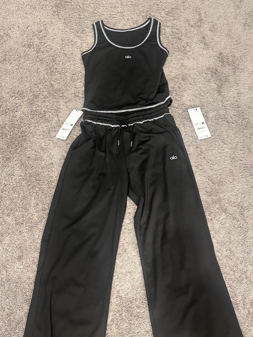 ALO Yoga Black Wide-Leg Lounge Pants with Contrast Trim